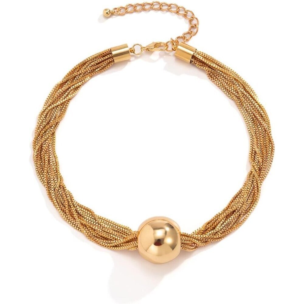 14k Gold Bead Choker Necklace Adjustable Layered Bohemia Gift Jewelry